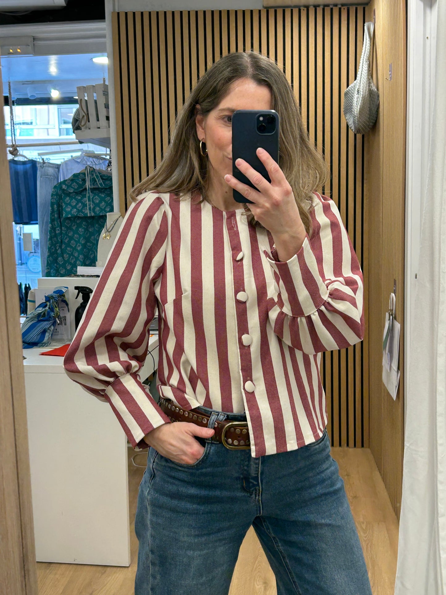 Chaqueta / Camisa Sofía - Crudo & Rojo burdeos