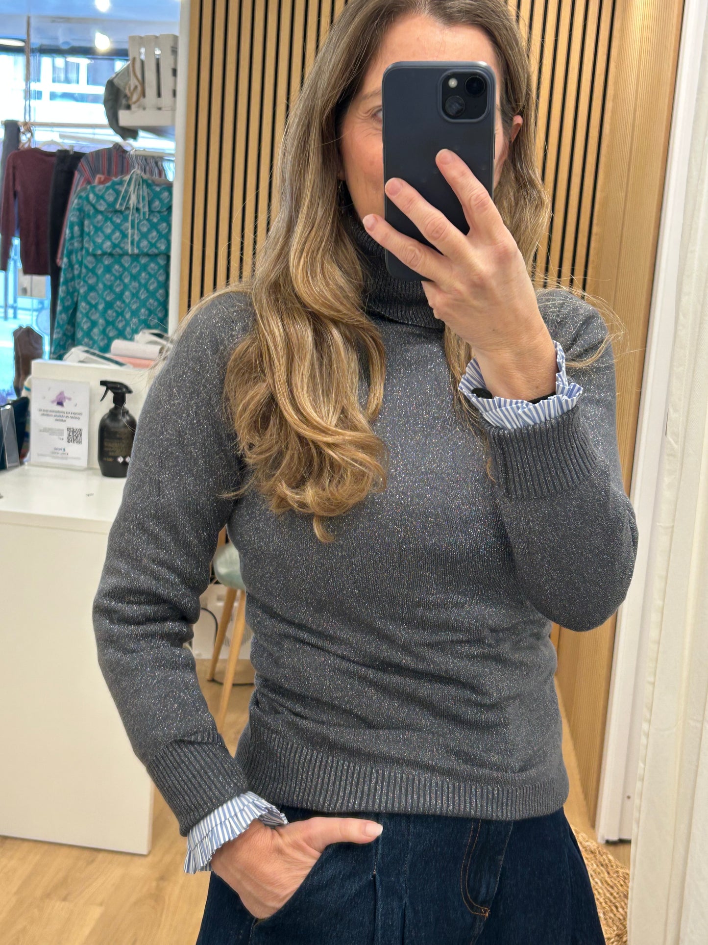 Jersey Lúrex Cuello Cisne - Gris