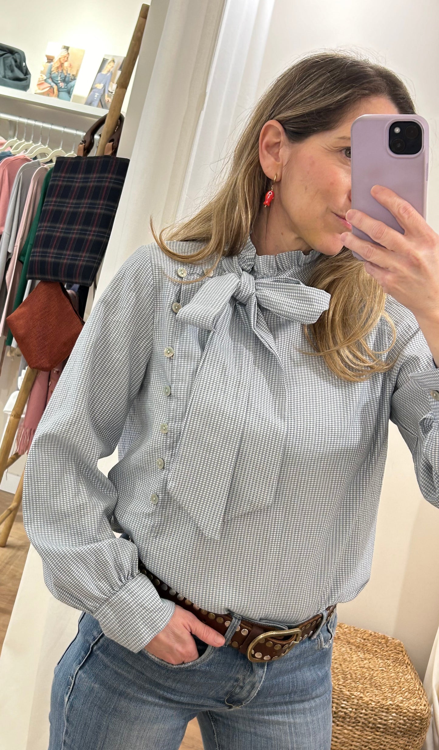 Camisa Lazada Vichy pequeño Gris