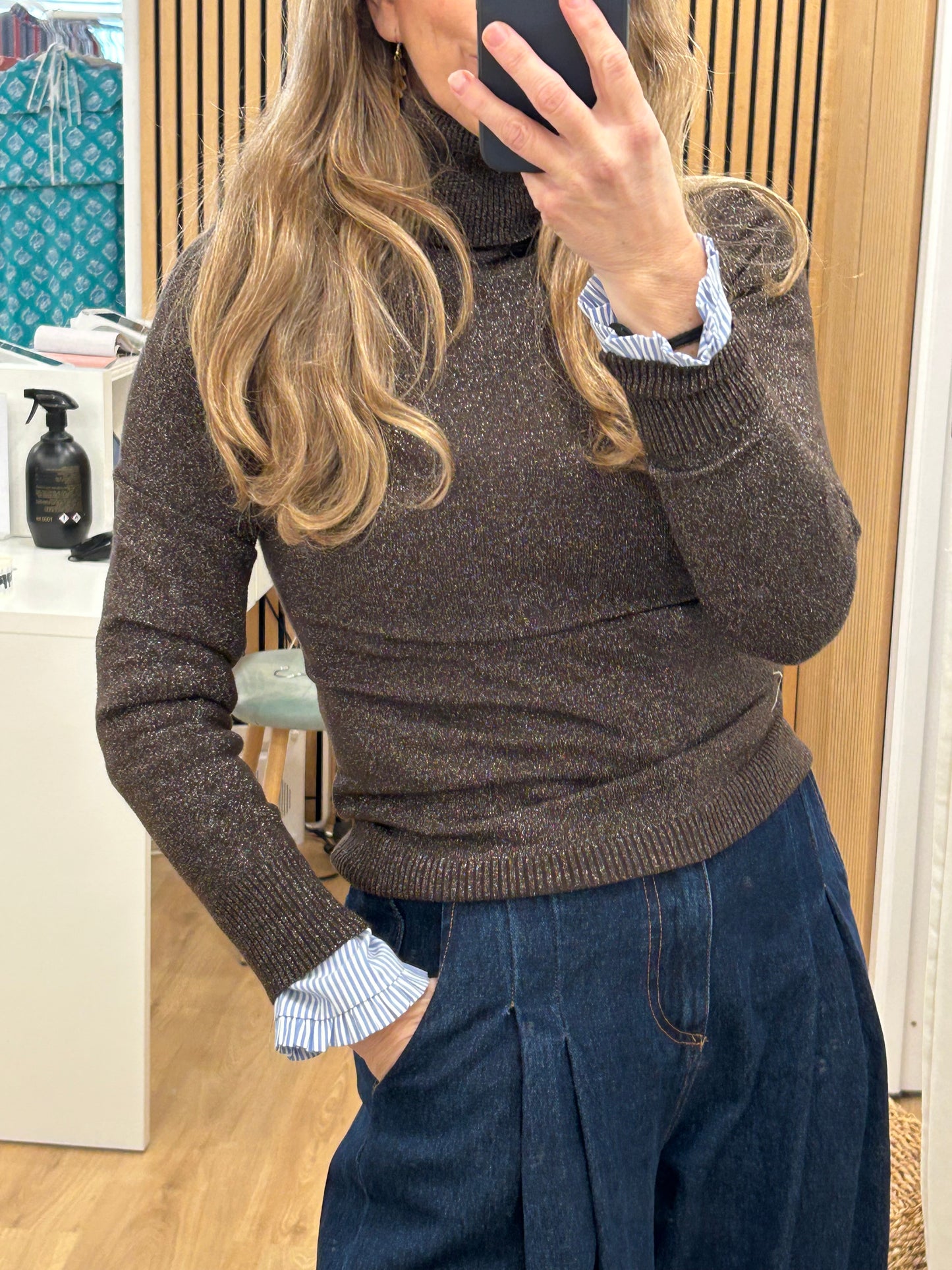 Jersey Lúrex Cuello Cisne - Chocolate