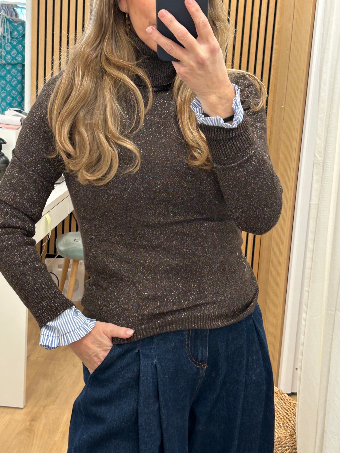 Jersey Lúrex Cuello Cisne - Chocolate