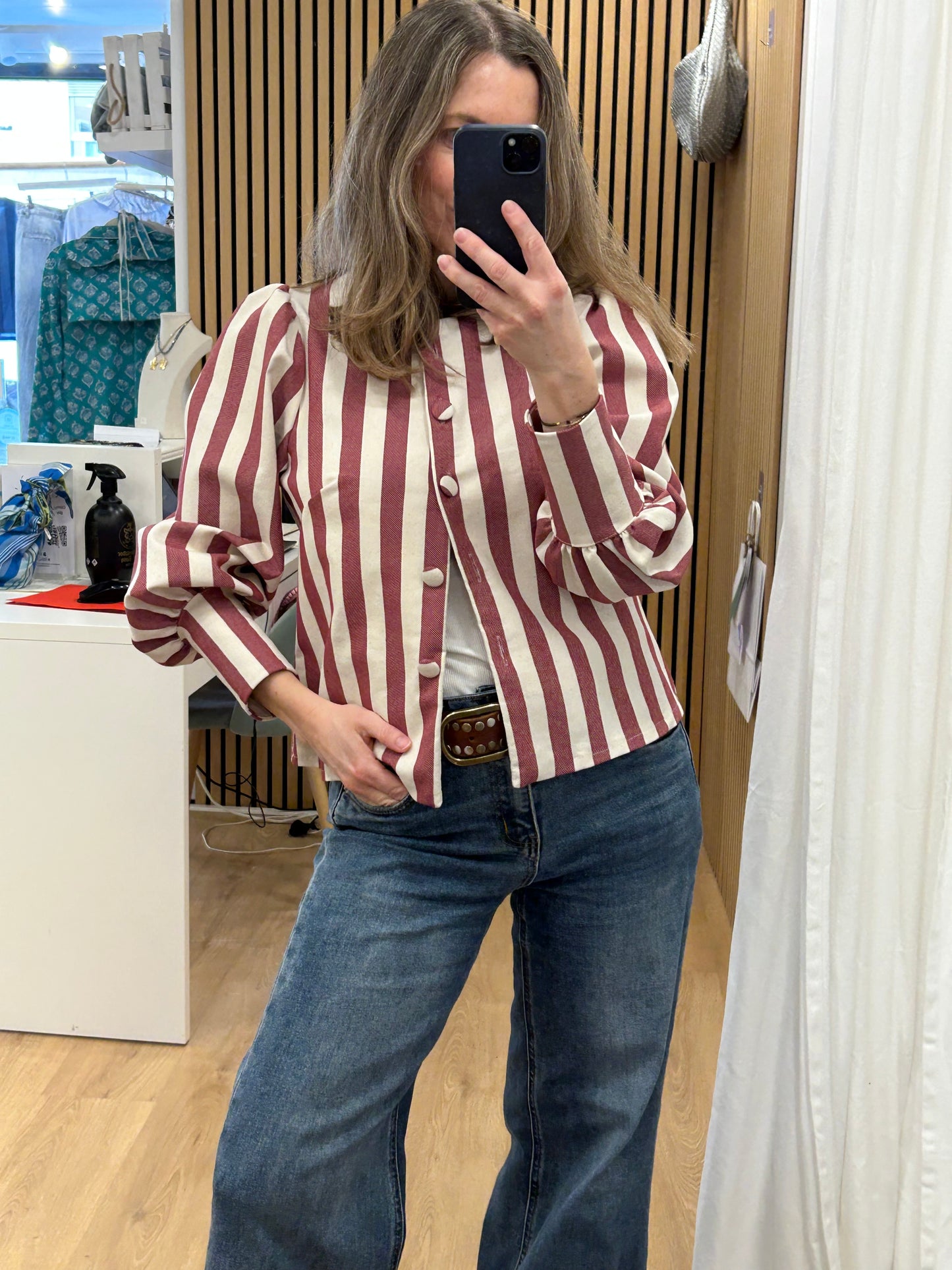 Chaqueta / Camisa Sofía - Crudo & Rojo burdeos