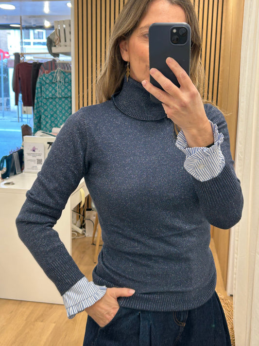 Jersey Lúrex Cuello Cisne - Azul