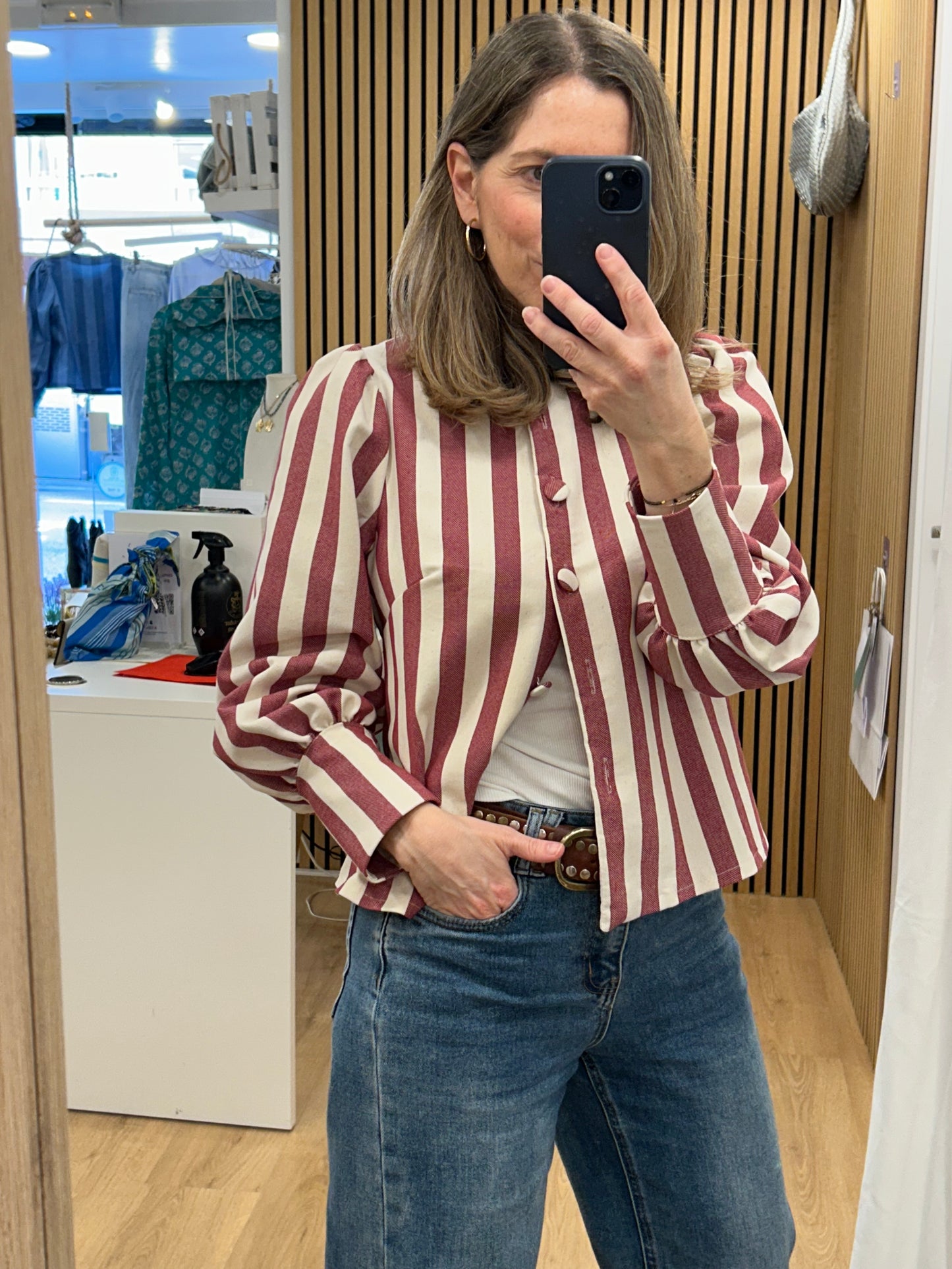 Chaqueta / Camisa Sofía - Crudo & Rojo burdeos