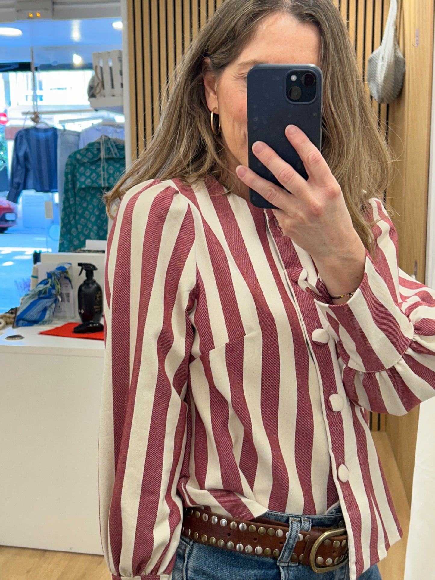 Chaqueta / Camisa Sofía - Crudo & Rojo burdeos